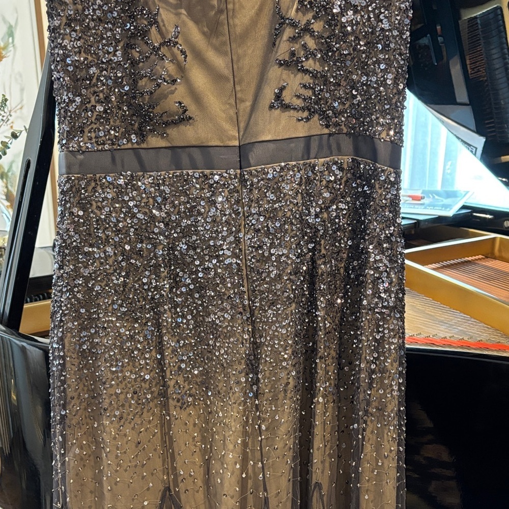 Adrianna Papell gunmetal  and Tan Embellished Maxi Dress - Picture 7 of 9